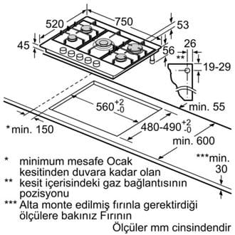 Siemens EN7B2QP30O Gazlı Ocak 75 cm