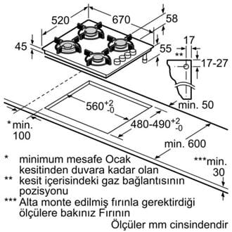 Siemens EO7C8PP30O Gazlı Ocak 67 cm